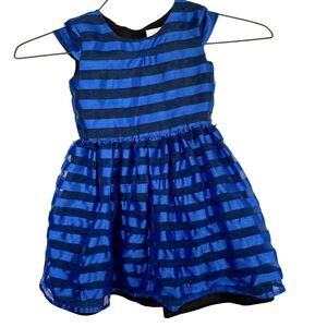 Lavender Girls Blue and Navy Striped Lined Party Dress Cap Sleeves Size 4